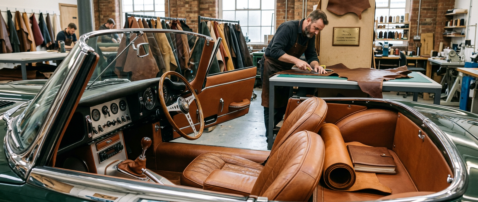 Geschichte der Oldtimerleder Herstellung und beliebte Lederarten für Classic Cars in einer Fachpolsterei.