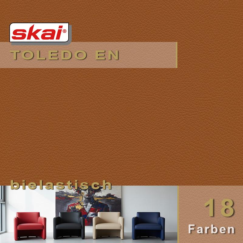 Dehnbares Lederimitat skai Toledo EN für die einfache Verarbeitung bei komplizierten Rundungen an Fahrzeugsitzen und Fitnessgeräten.