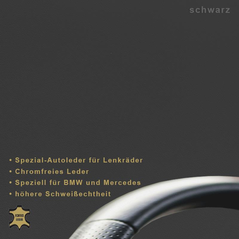 Schwarzes Nappa-Lenkradleder für BMW und Mercedes in griffiger OEM-Qualität.