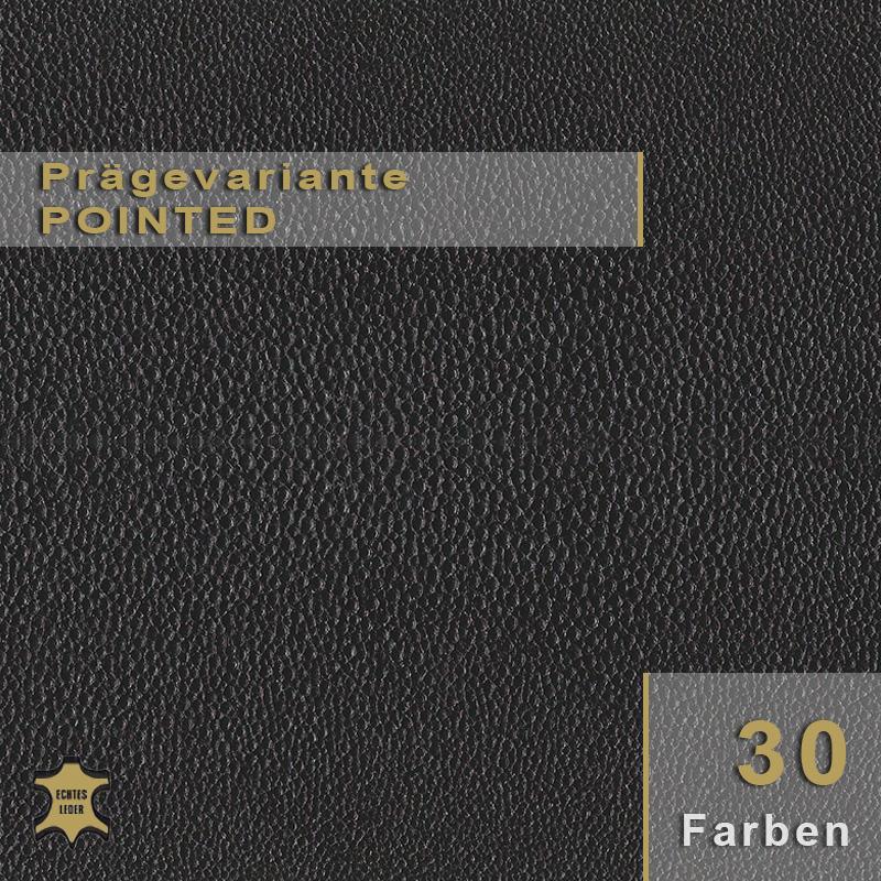 Geprägtes Echtleder in Pointed-Optik mit moderner Pünktchen-Struktur.