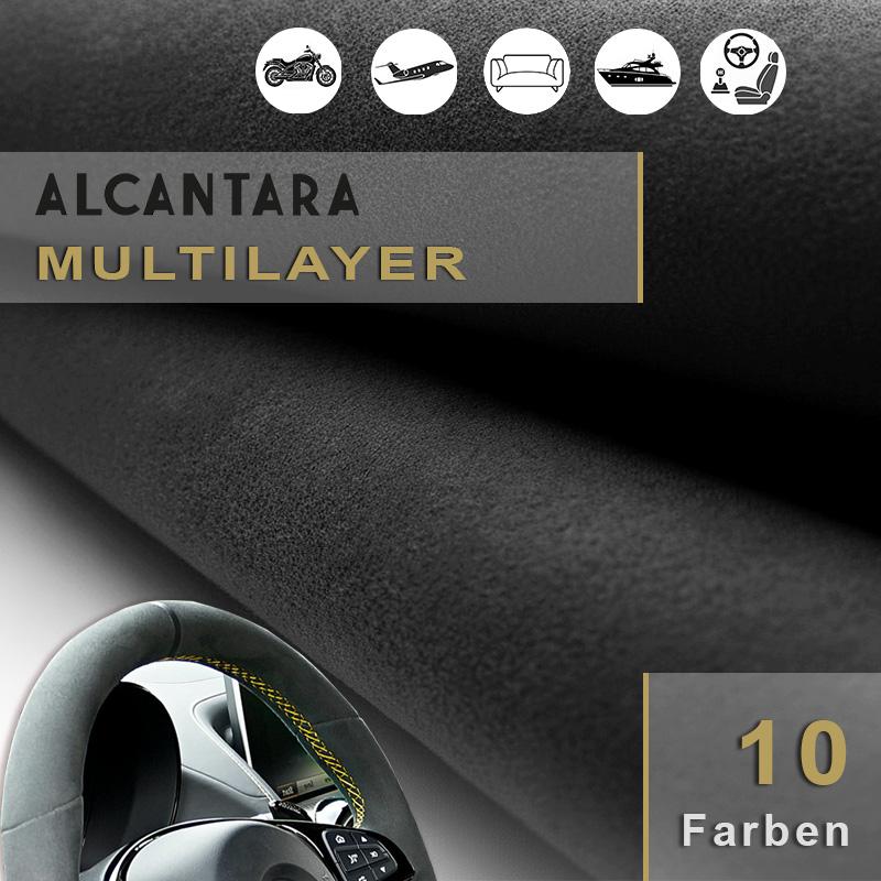 Alcantara Multilayer – Spezial-Mikrofaserstoff für sportlichen Grip am Lenkrad. Griffiges Alcantara Multilayer für professionelle Lenkradbezüge – mehrschichtiger Mikrofaserstoff für sportliches Design und maximale Haltbarkeit am Lenkrad.