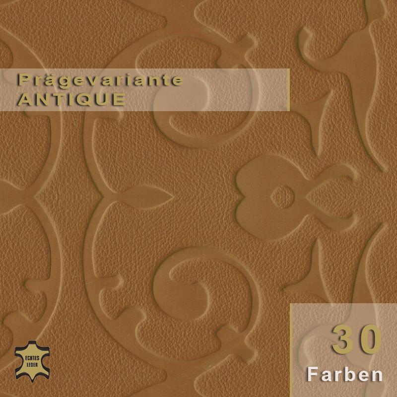 Design-Leder mit Ornament-Prägung im Antique-Stil für dekorative Wandgestaltung.